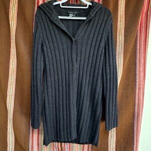 VINCE CHUNKY RIBBED LONG WOOL CHARCOAL GRAY CARDIGAN - S